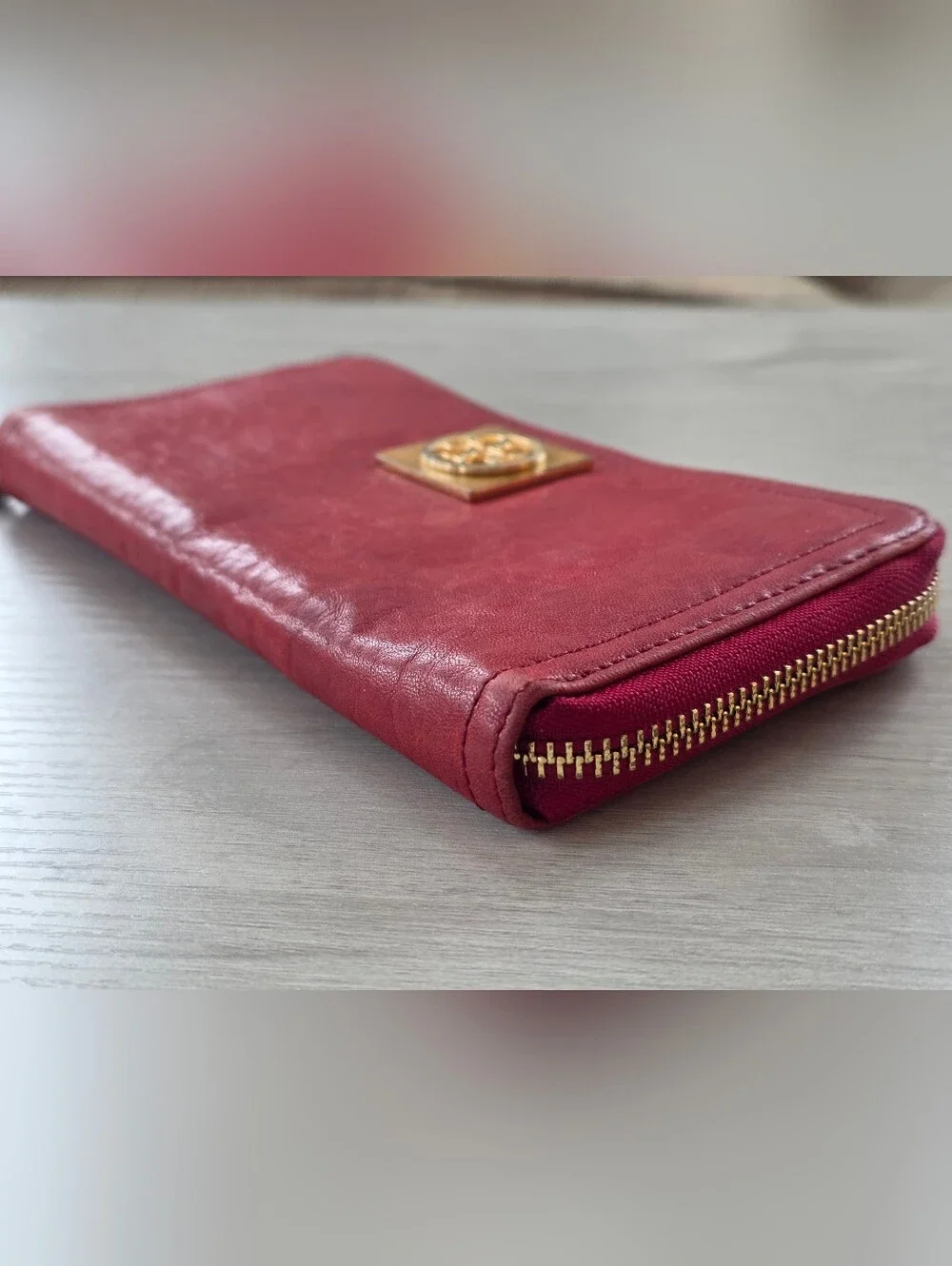 Tory Burch Red Zip-Around Leather Wallet